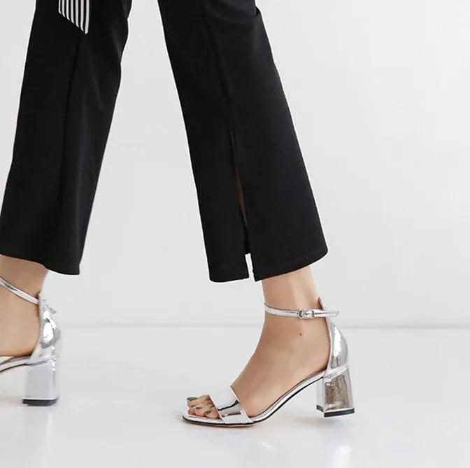 Ladies Petite Size Block Heels Ankle Strap Sandals SS109