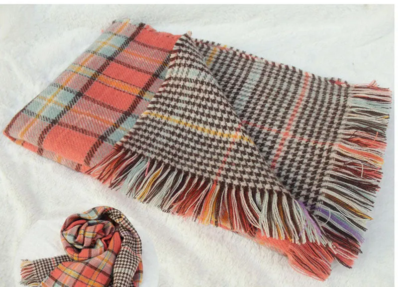 Ladies Scarf Fashion Houndstooth Winter Warm Plaid Double Side Thick Long Shawl Echarpe Pashmina Cape Women Scarves 1WJ3110