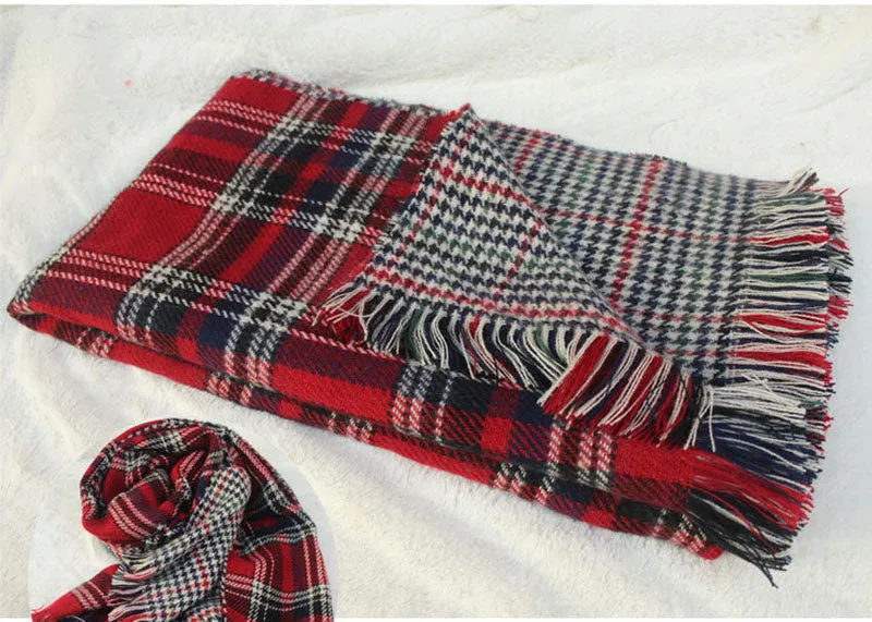 Ladies Scarf Fashion Houndstooth Winter Warm Plaid Double Side Thick Long Shawl Echarpe Pashmina Cape Women Scarves 1WJ3110
