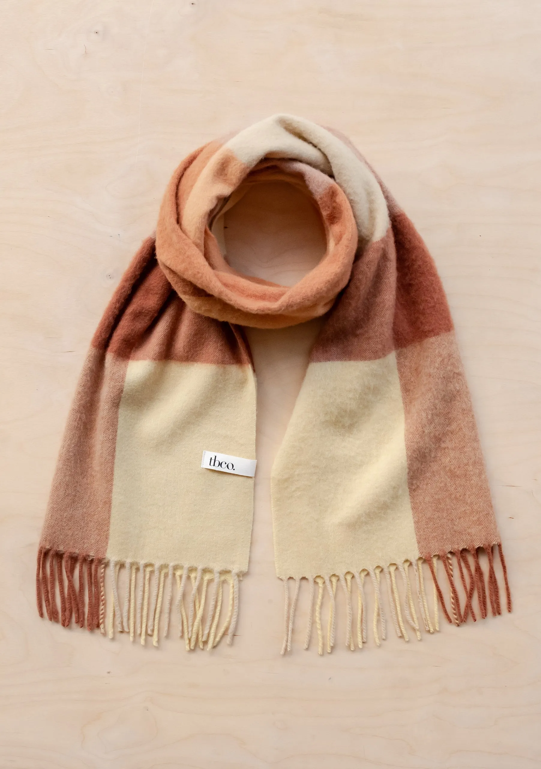Lambswool Oversized Scarf in Buttermilk & Brown Block Check