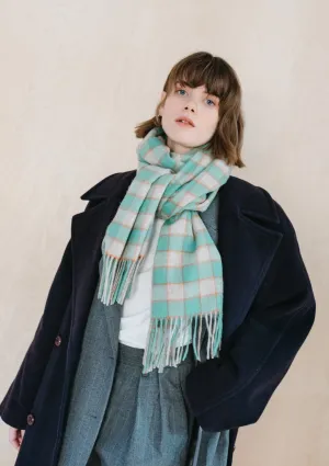 Lambswool Oversized Scarf in Mint Gingham
