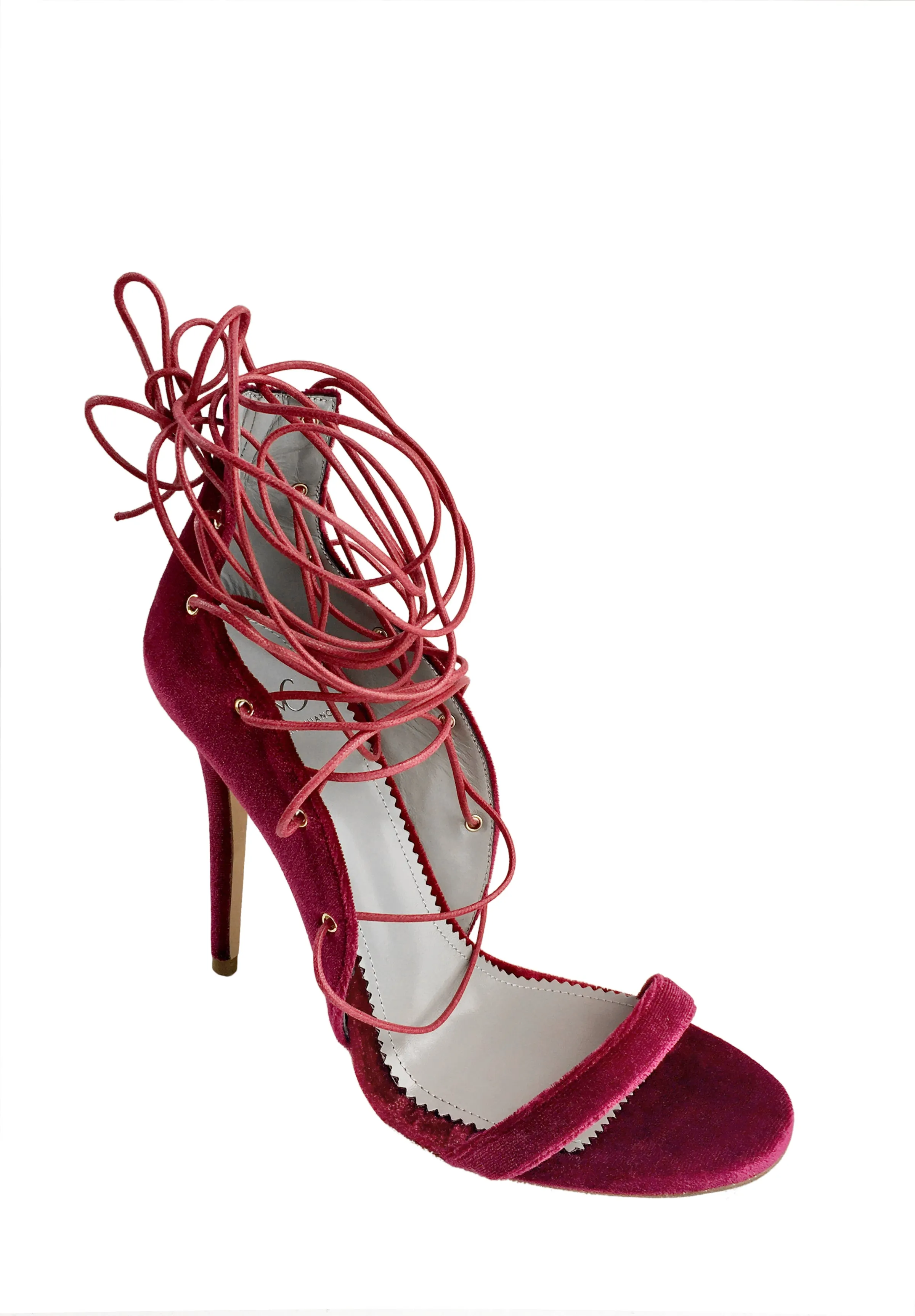 LARA WINE VELVET LACE-UP SANDALS