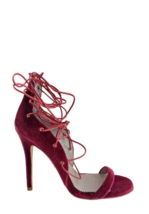 LARA WINE VELVET LACE-UP SANDALS