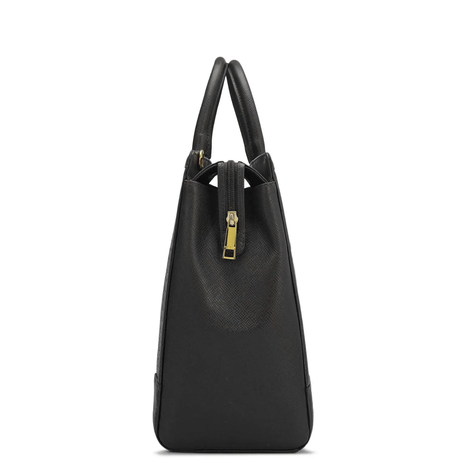 Large Croco Franzy Leather Satchel - Black