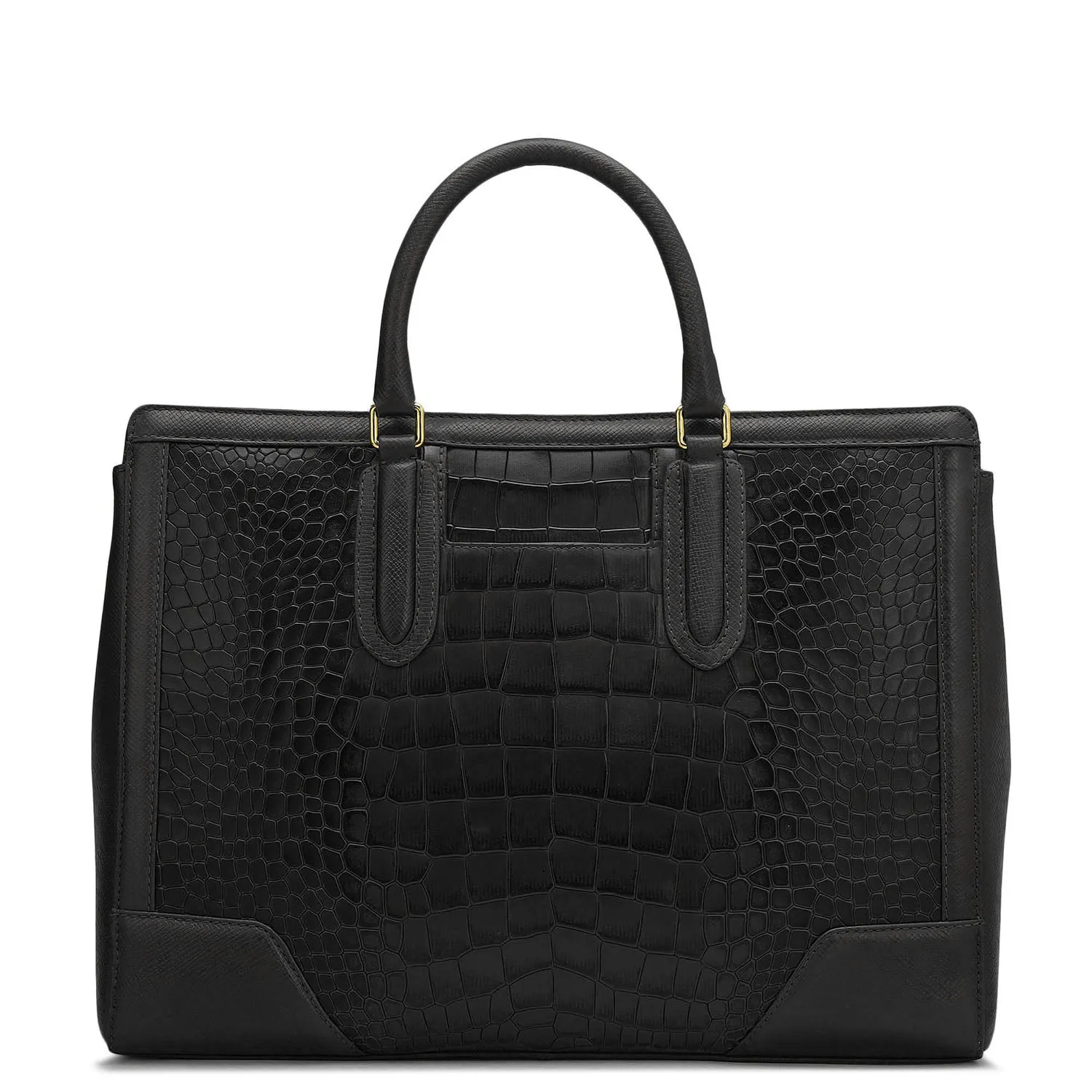 Large Croco Franzy Leather Satchel - Black