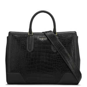 Large Croco Franzy Leather Satchel - Black