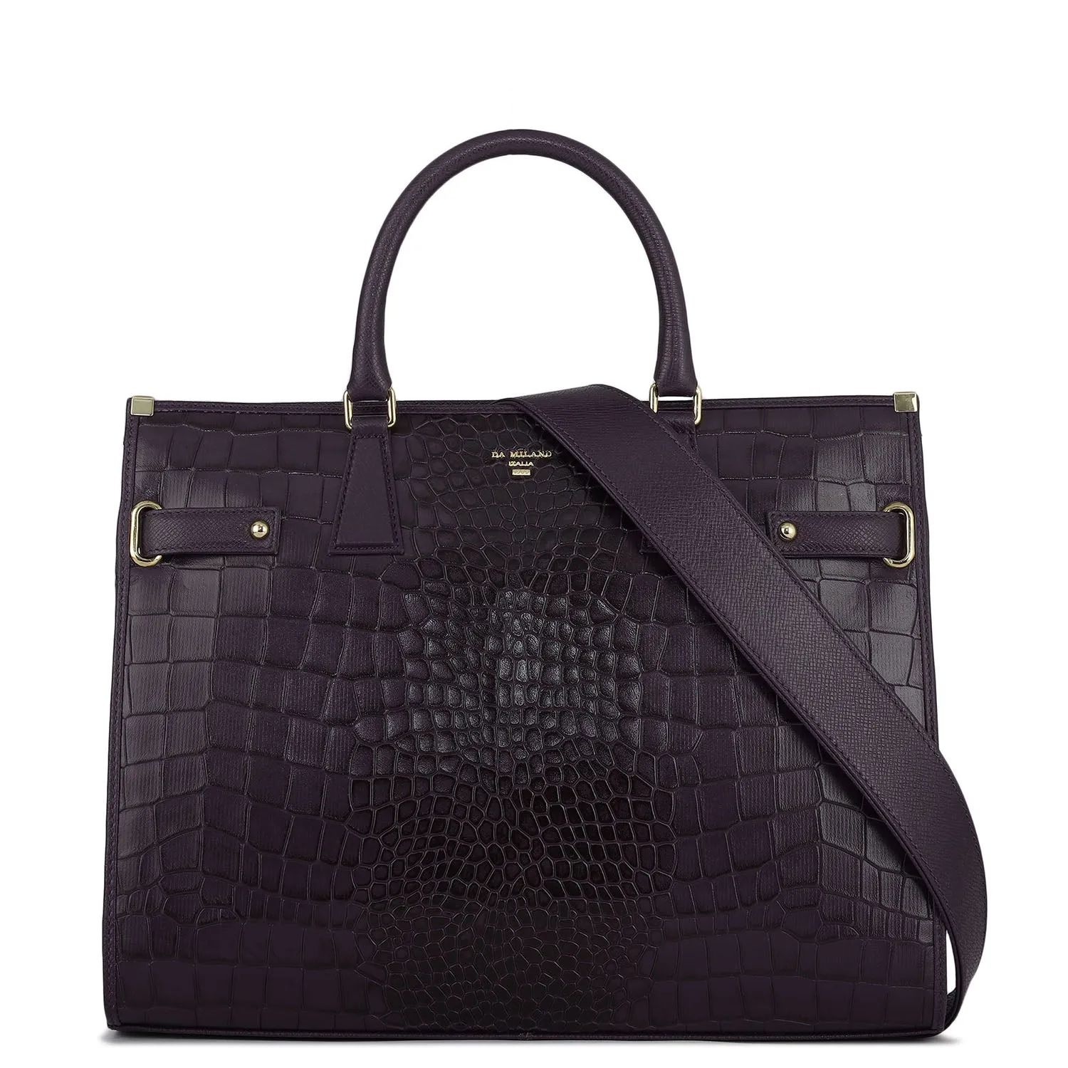 Large Croco Franzy Leather Satchel - Grapevine