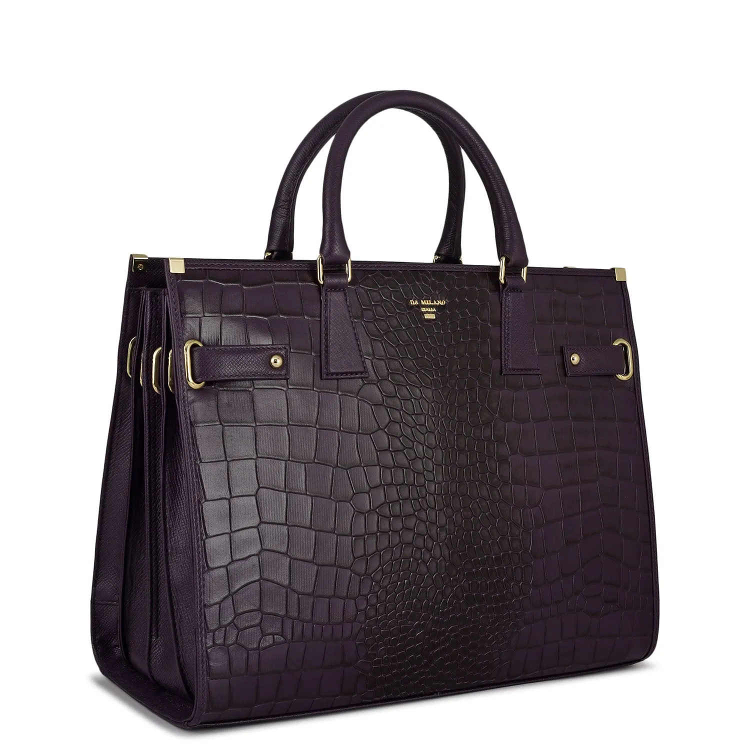 Large Croco Franzy Leather Satchel - Grapevine
