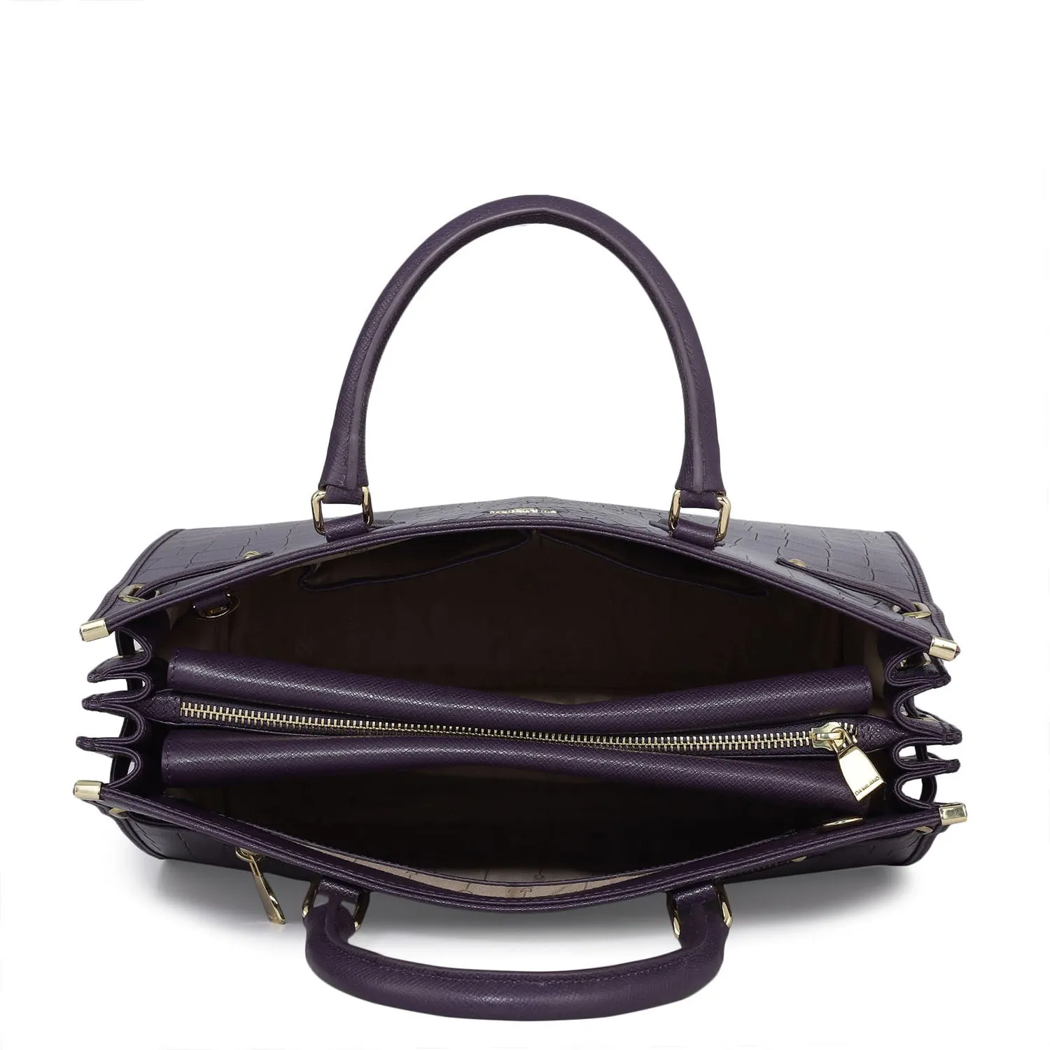 Large Croco Franzy Leather Satchel - Grapevine