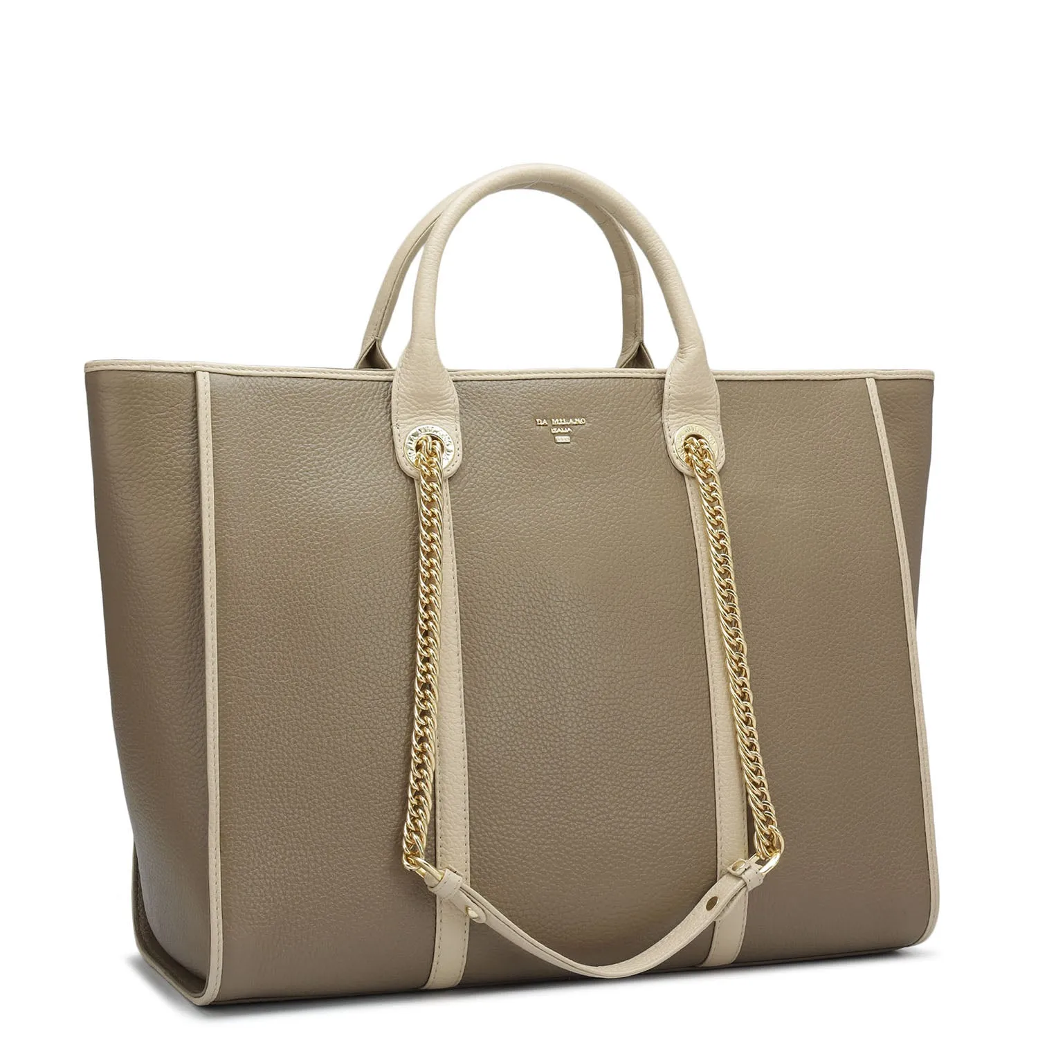 Large Wax Leather Satchel - Greyish Taupe