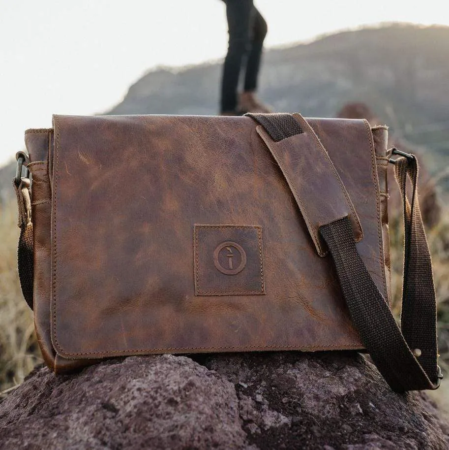 Leather Messenger Bag for Men - Soldier - 15