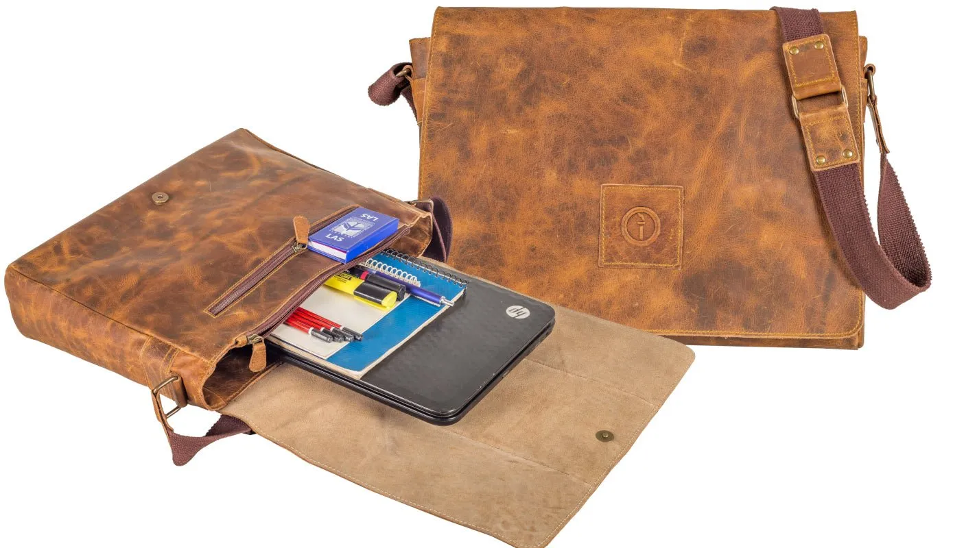 Leather Messenger Bag for Men - Soldier - 15