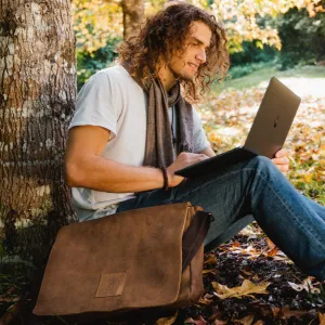 Leather Messenger Bag for Men - Soldier - 15