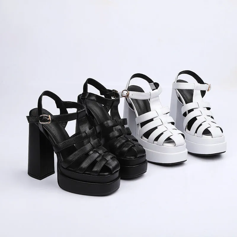 Leather Thick-soled Hollow Super High-heeled Sandals