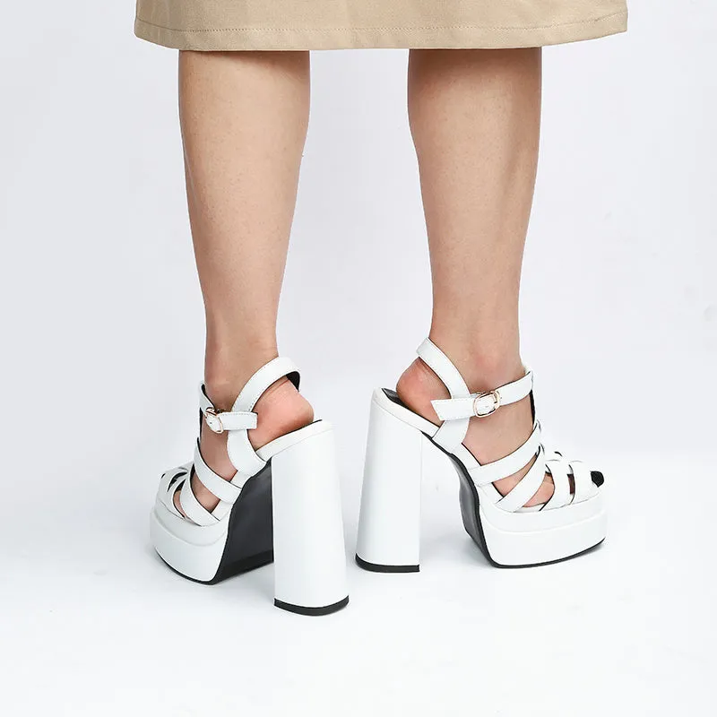 Leather Thick-soled Hollow Super High-heeled Sandals