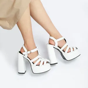 Leather Thick-soled Hollow Super High-heeled Sandals