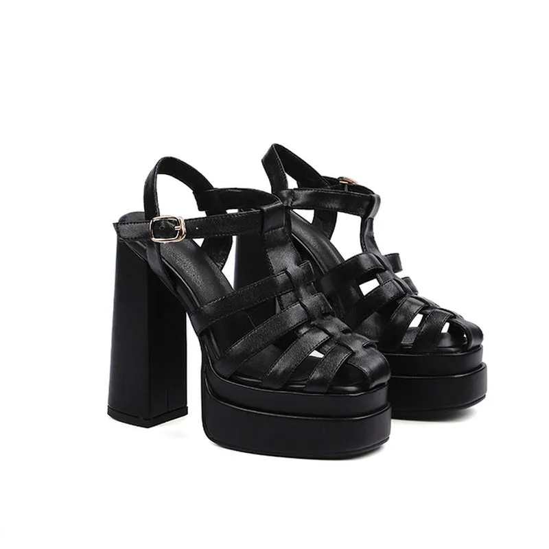 Leather Thick-soled Hollow Super High-heeled Sandals
