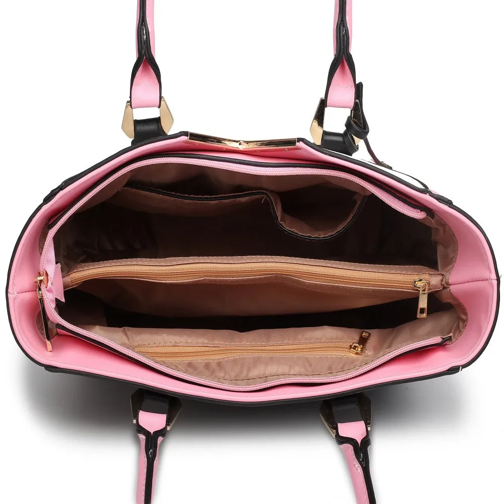 Lg1641 - Miss Lulu Leather Look V-shape Shoulder Handbag - Pink