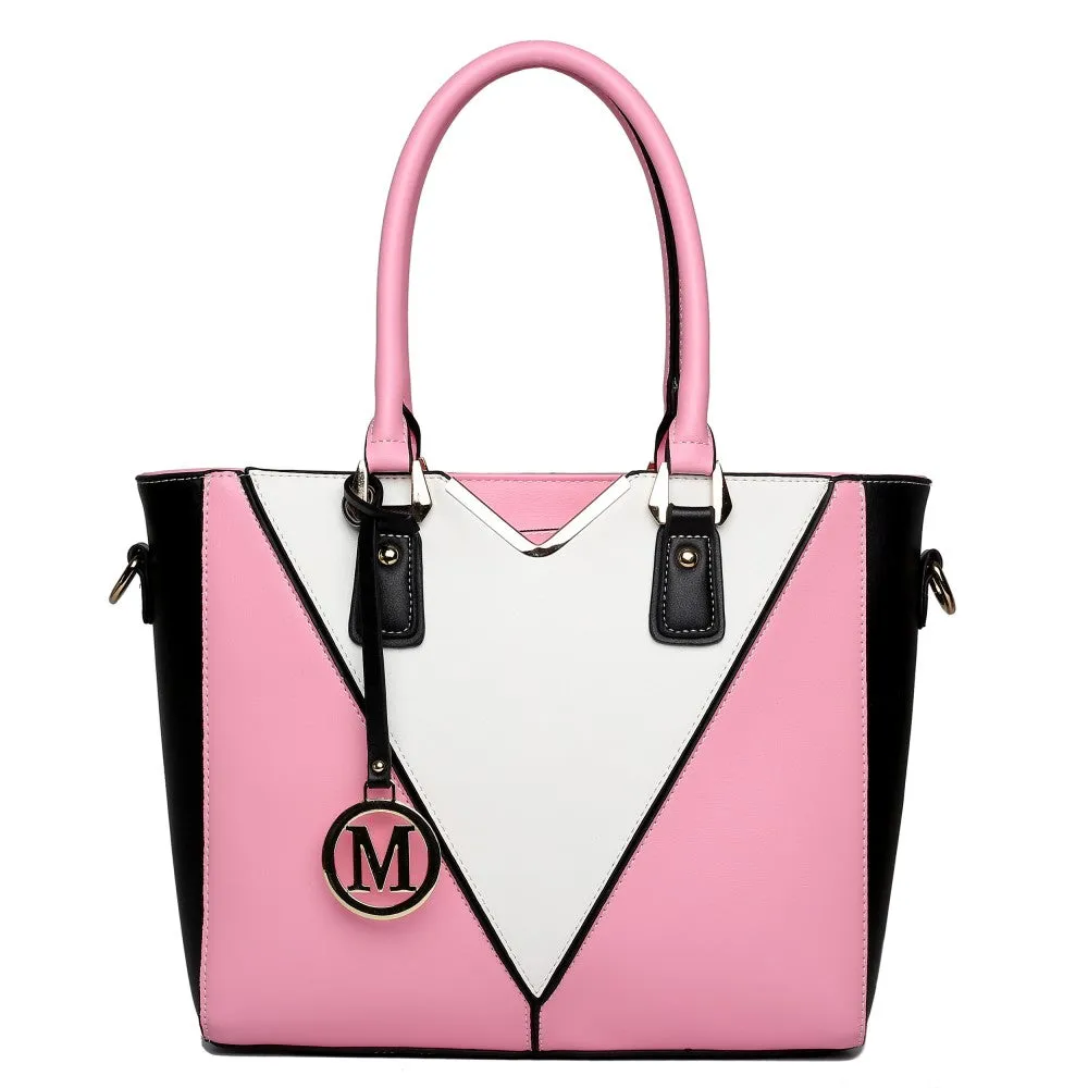 Lg1641 - Miss Lulu Leather Look V-shape Shoulder Handbag - Pink