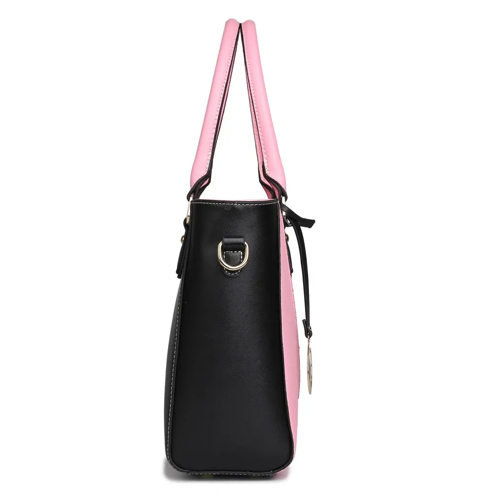 Lg1641 - Miss Lulu Leather Look V-shape Shoulder Handbag - Pink