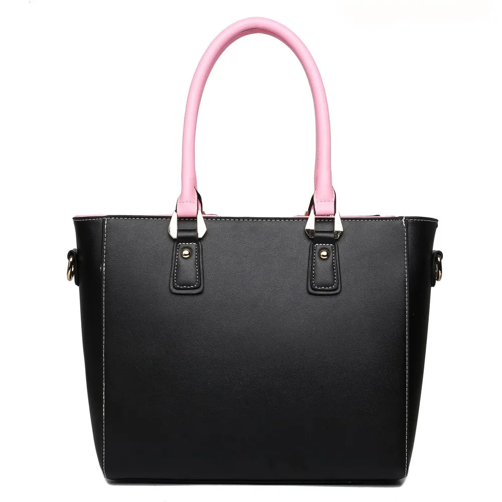 Lg1641 - Miss Lulu Leather Look V-shape Shoulder Handbag - Pink