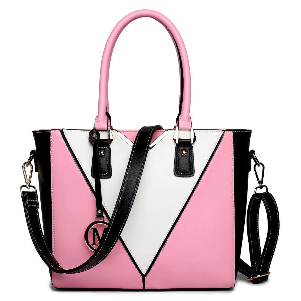 Lg1641 - Miss Lulu Leather Look V-shape Shoulder Handbag - Pink