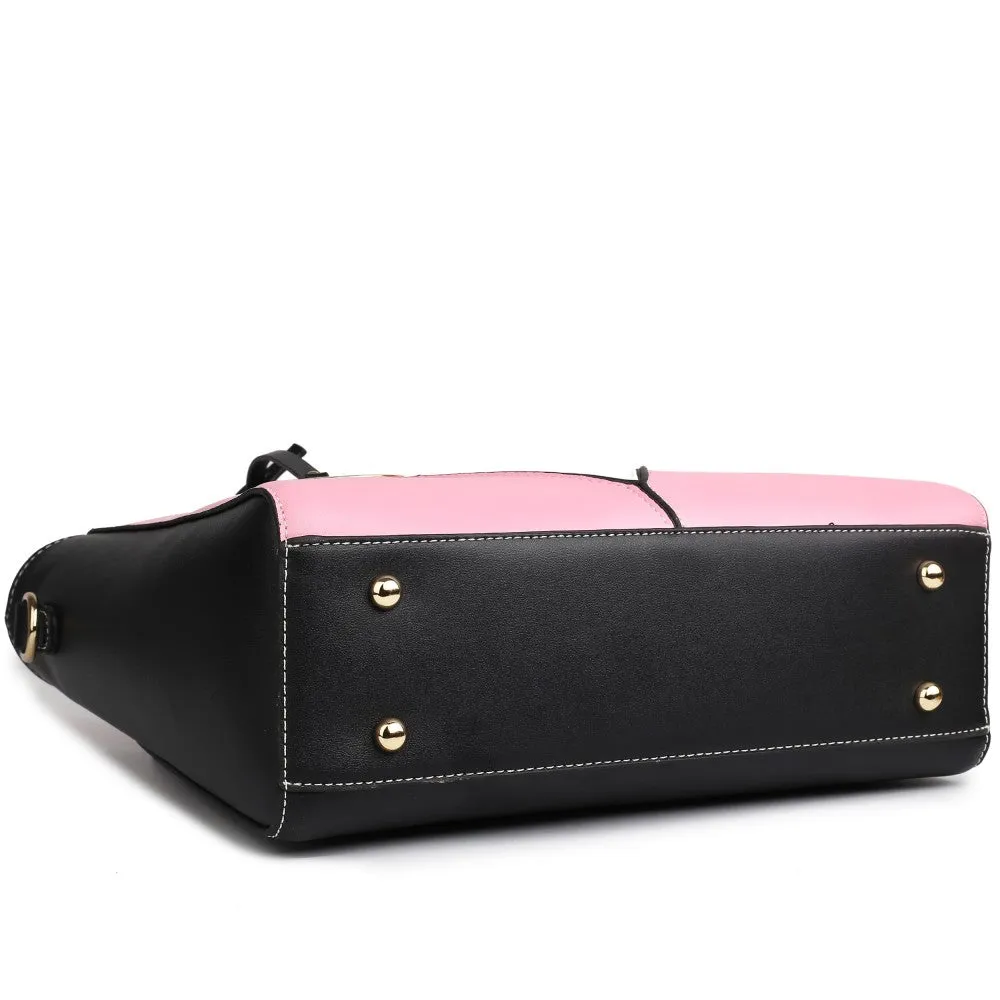 Lg1641 - Miss Lulu Leather Look V-shape Shoulder Handbag - Pink