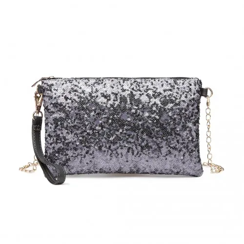 LH1765 - Miss Lulu Sequins Clutch Evening Bag - Grey