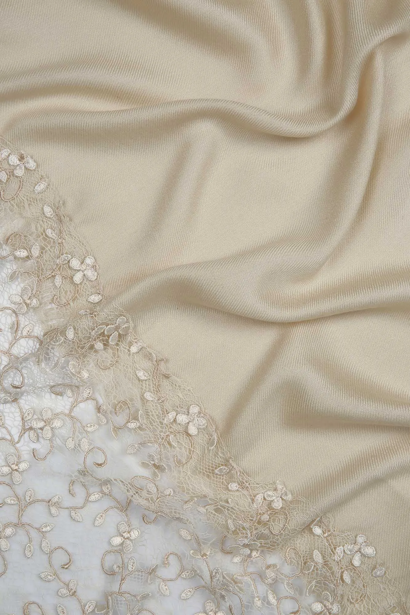Limited Edition Cashmere Blend Scarf - Beige with Italian Lace
