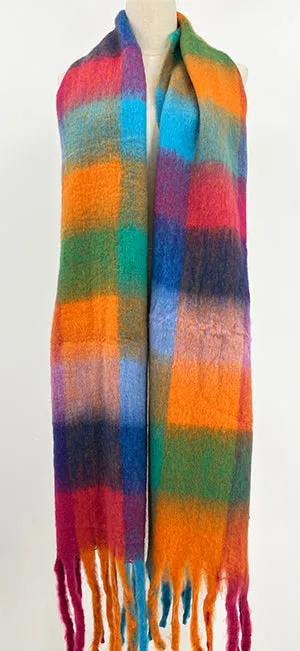 Long Check Tassel Scarf in Soft Viscose ~ Madrid