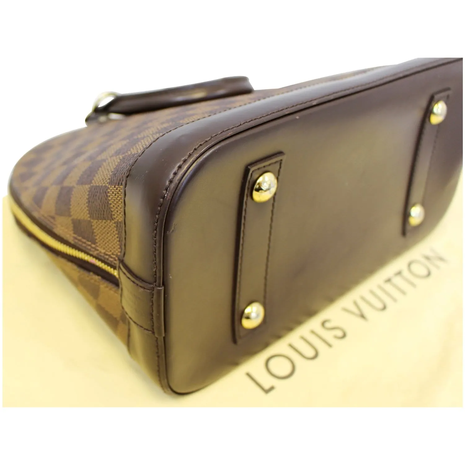 LOUIS VUITTON Alma Damier Ebene Satchel Handbag Brown