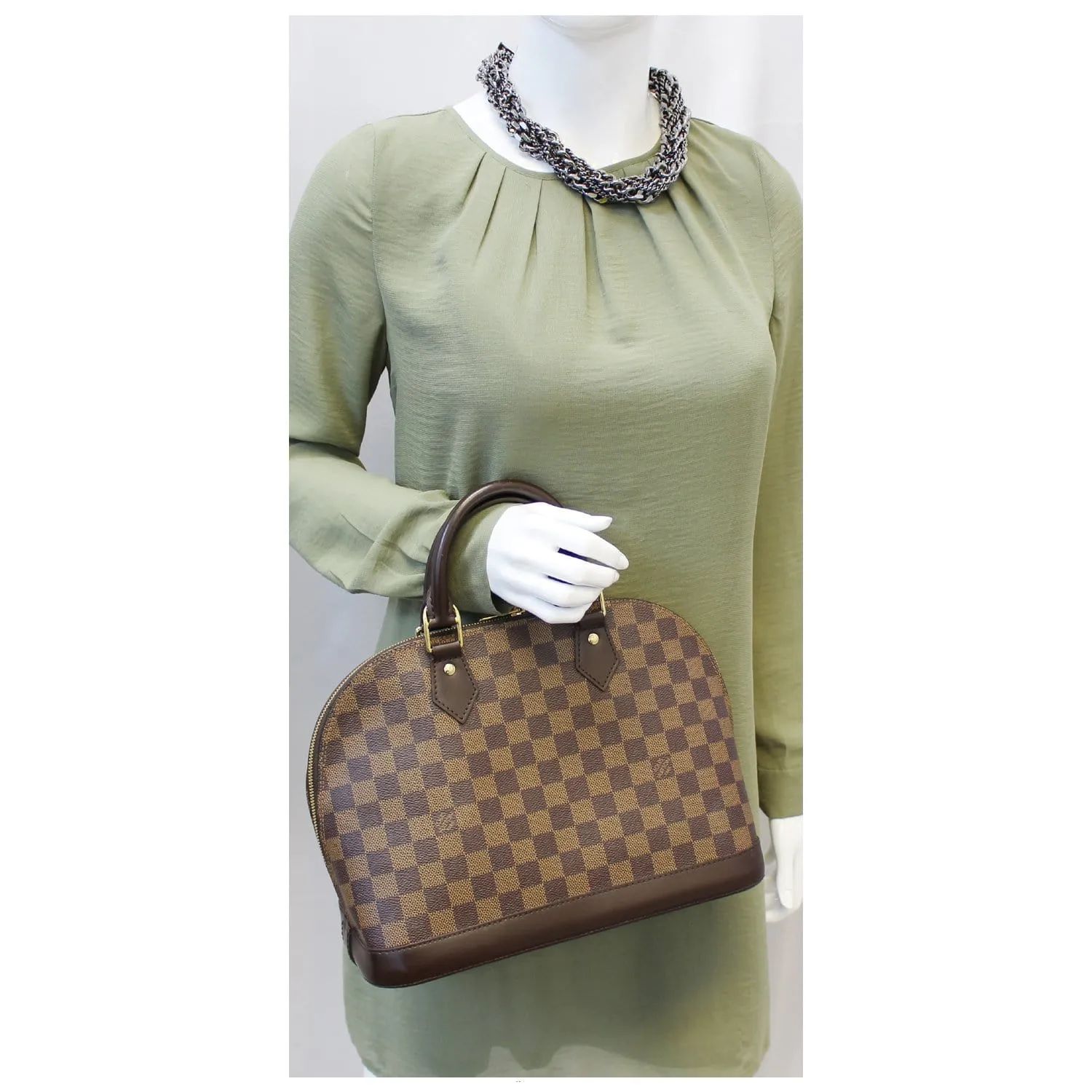 LOUIS VUITTON Alma Damier Ebene Satchel Handbag Brown
