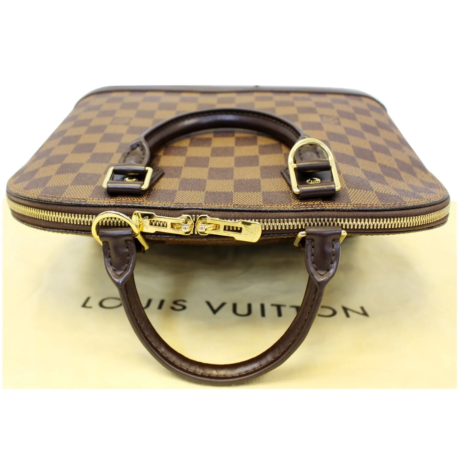 LOUIS VUITTON Alma Damier Ebene Satchel Handbag Brown