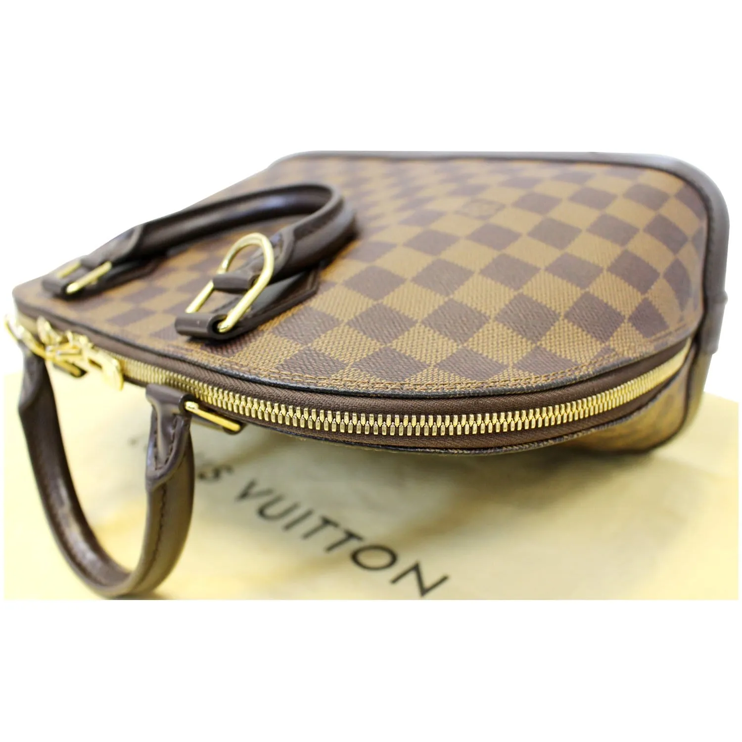 LOUIS VUITTON Alma Damier Ebene Satchel Handbag Brown