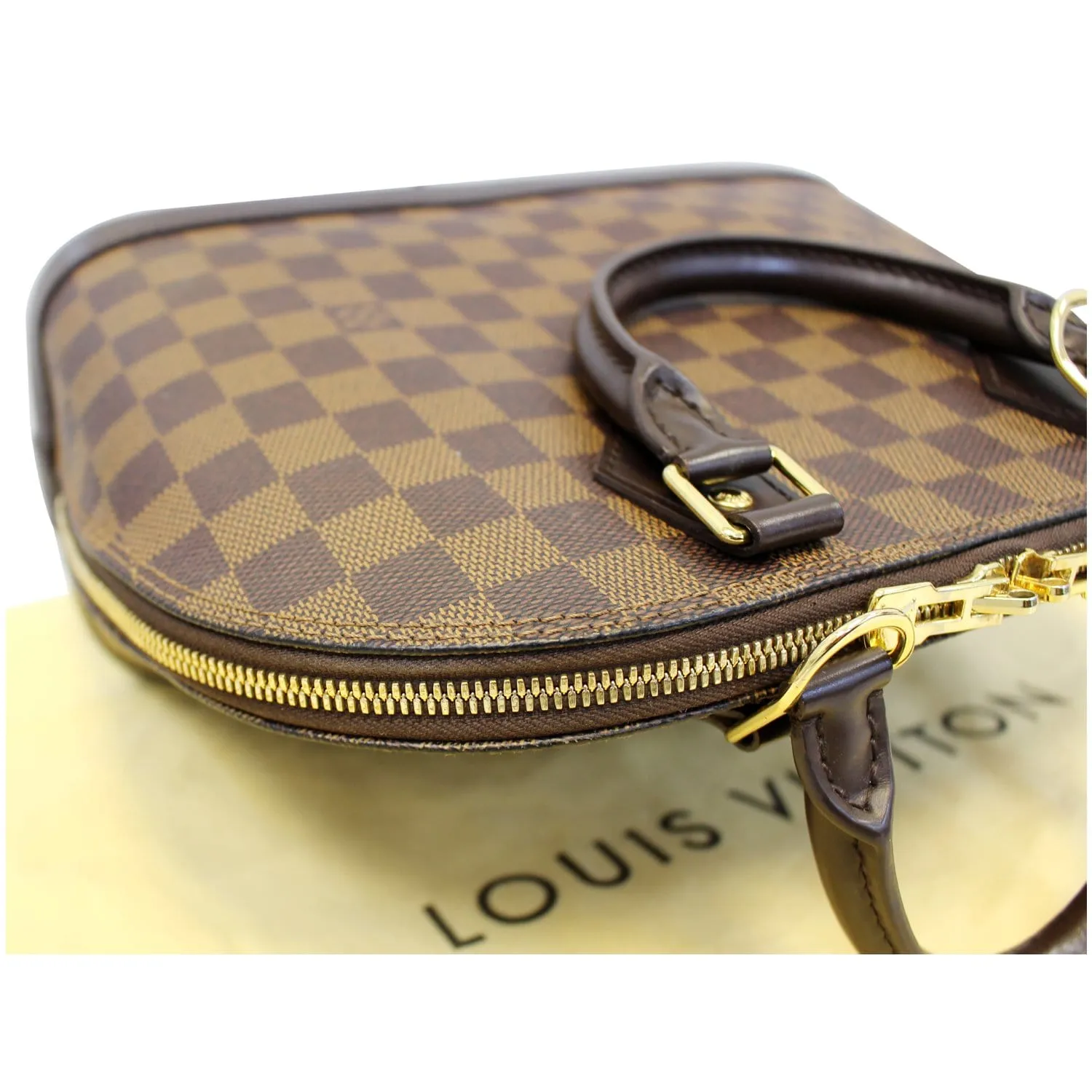 LOUIS VUITTON Alma Damier Ebene Satchel Handbag Brown