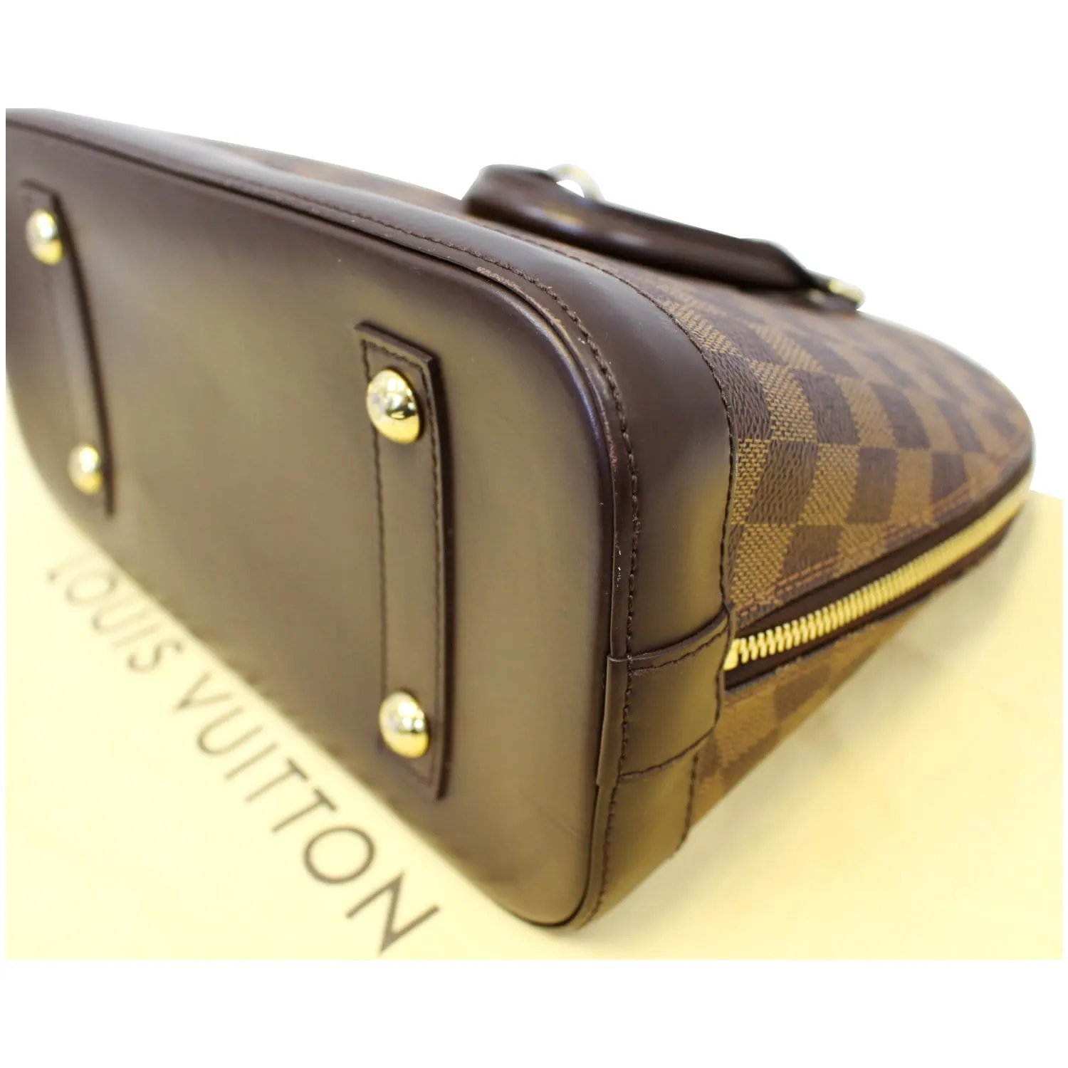 LOUIS VUITTON Alma Damier Ebene Satchel Handbag Brown