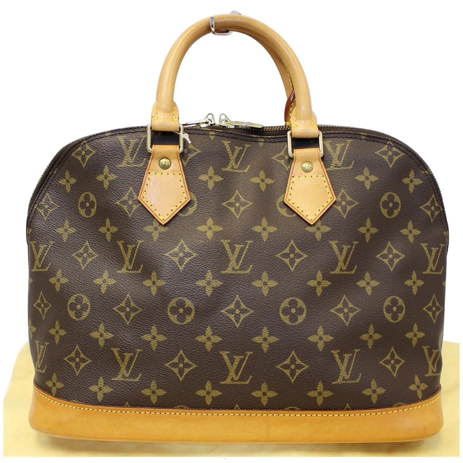 LOUIS VUITTON Alma Monogram Canvas Satchel Bag Brown