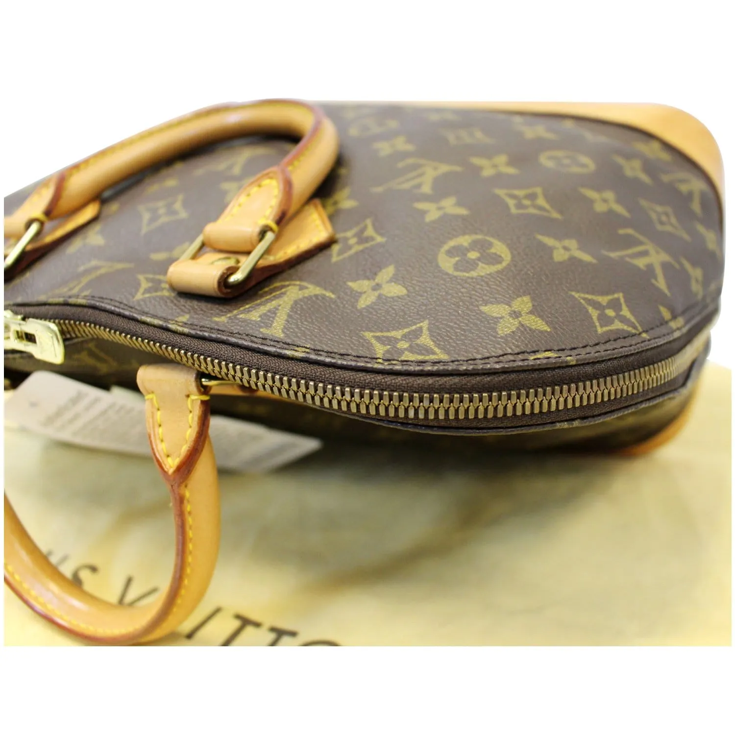 LOUIS VUITTON Alma Monogram Canvas Satchel Bag Brown
