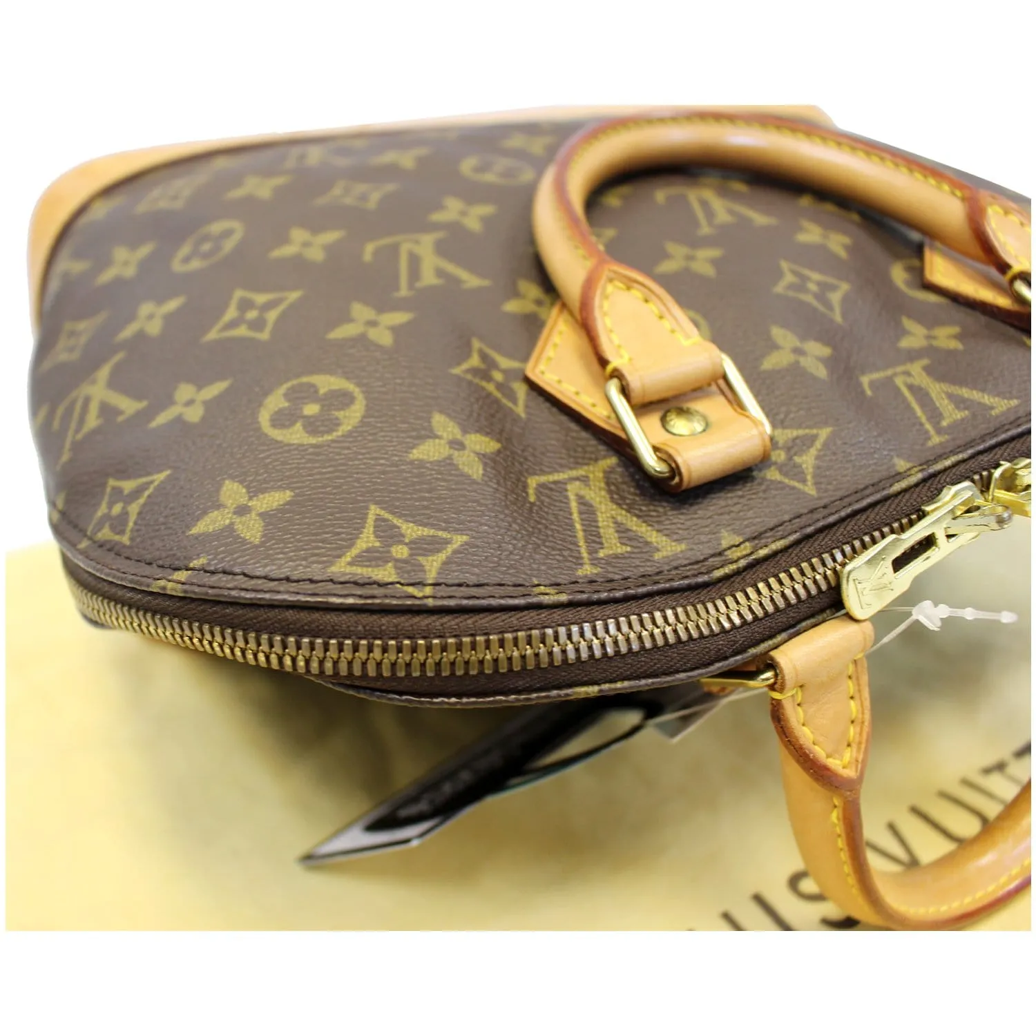 LOUIS VUITTON Alma Monogram Canvas Satchel Bag Brown