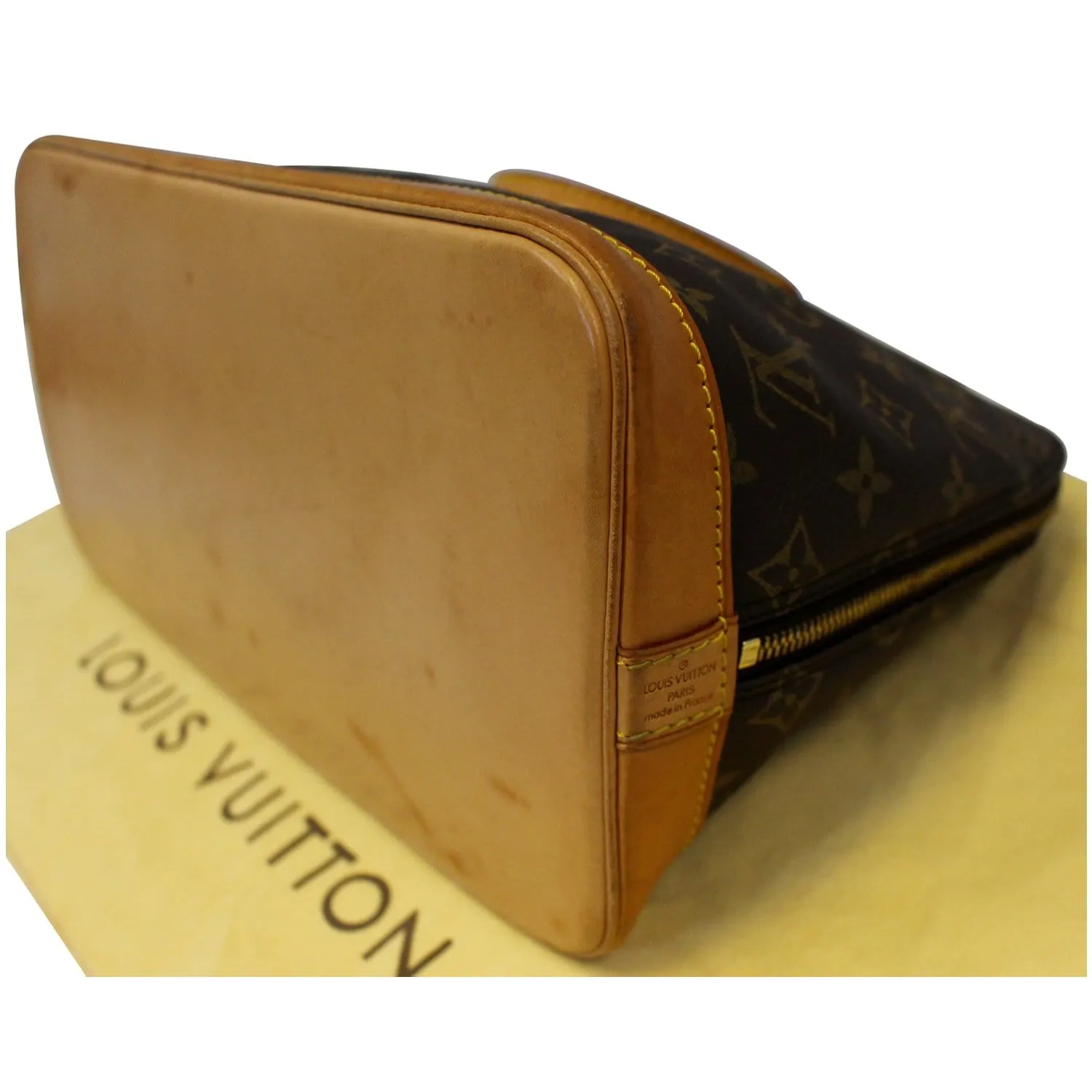 LOUIS VUITTON Alma Monogram Canvas Satchel Bag Brown