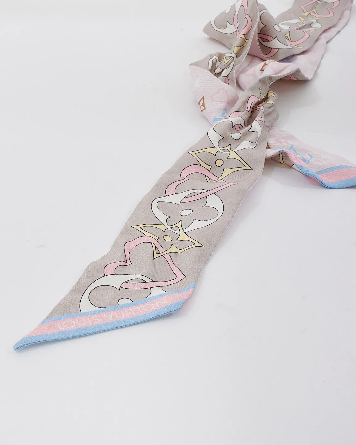 Louis Vuitton Pink & Purple Heart Silk Twilly