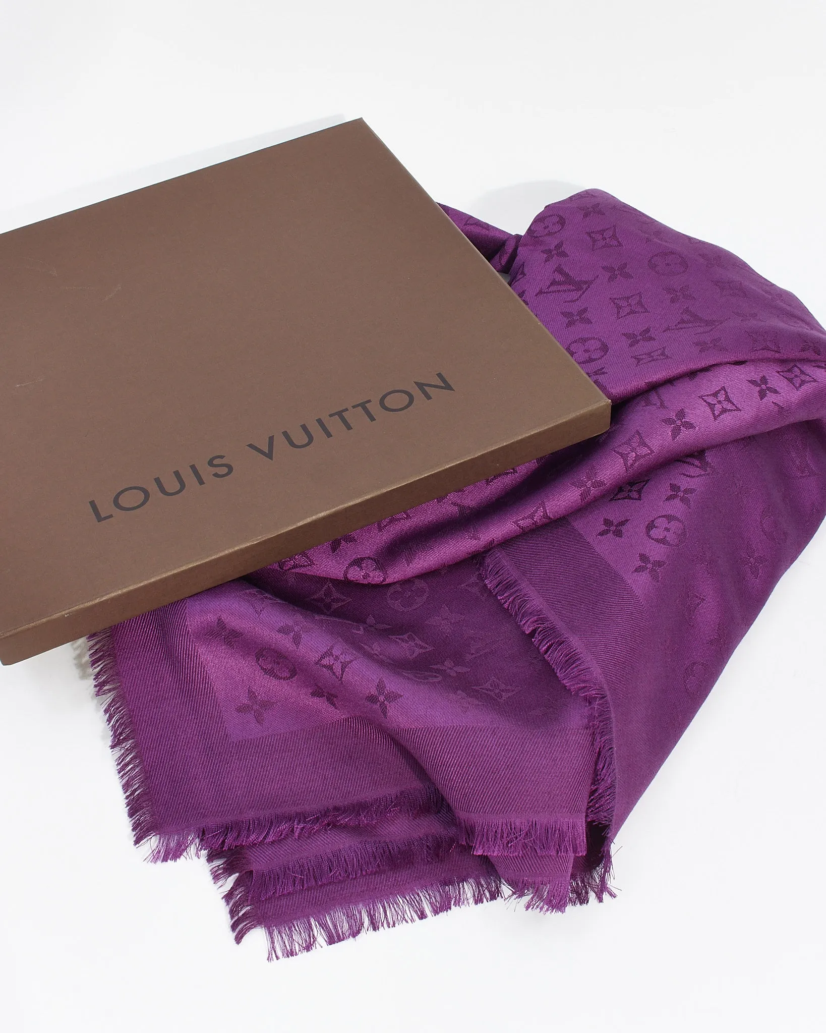 Louis Vuitton Purple Silk Monogam Cassis Scarf