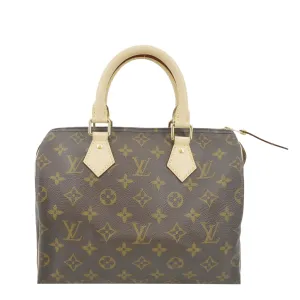 LOUIS VUITTON Speedy 25 Monogram Canvas Satchel Bag Brown