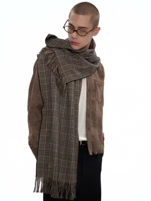 Luxurious Plaid Fringed Scarf