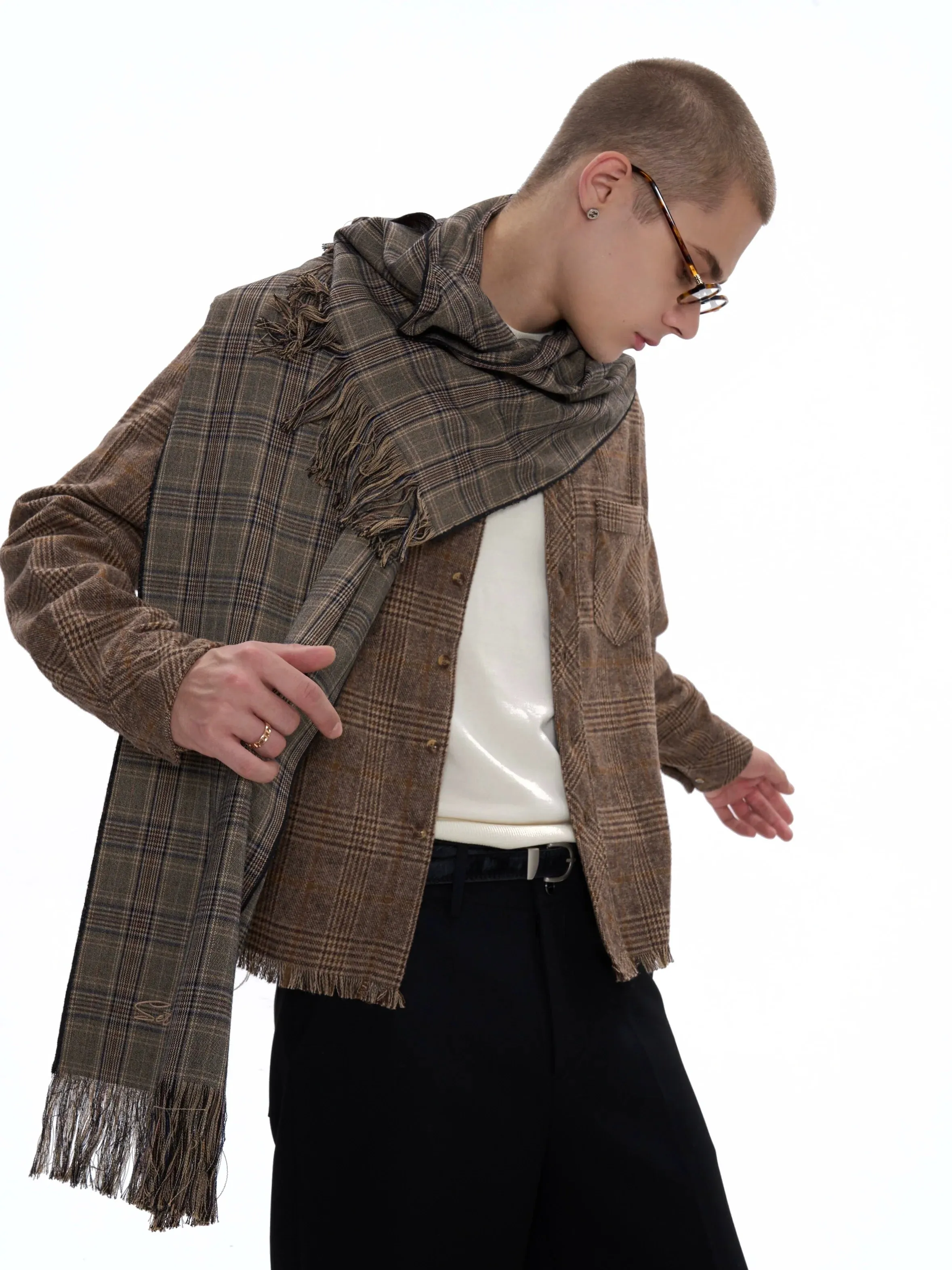 Luxurious Plaid Fringed Scarf