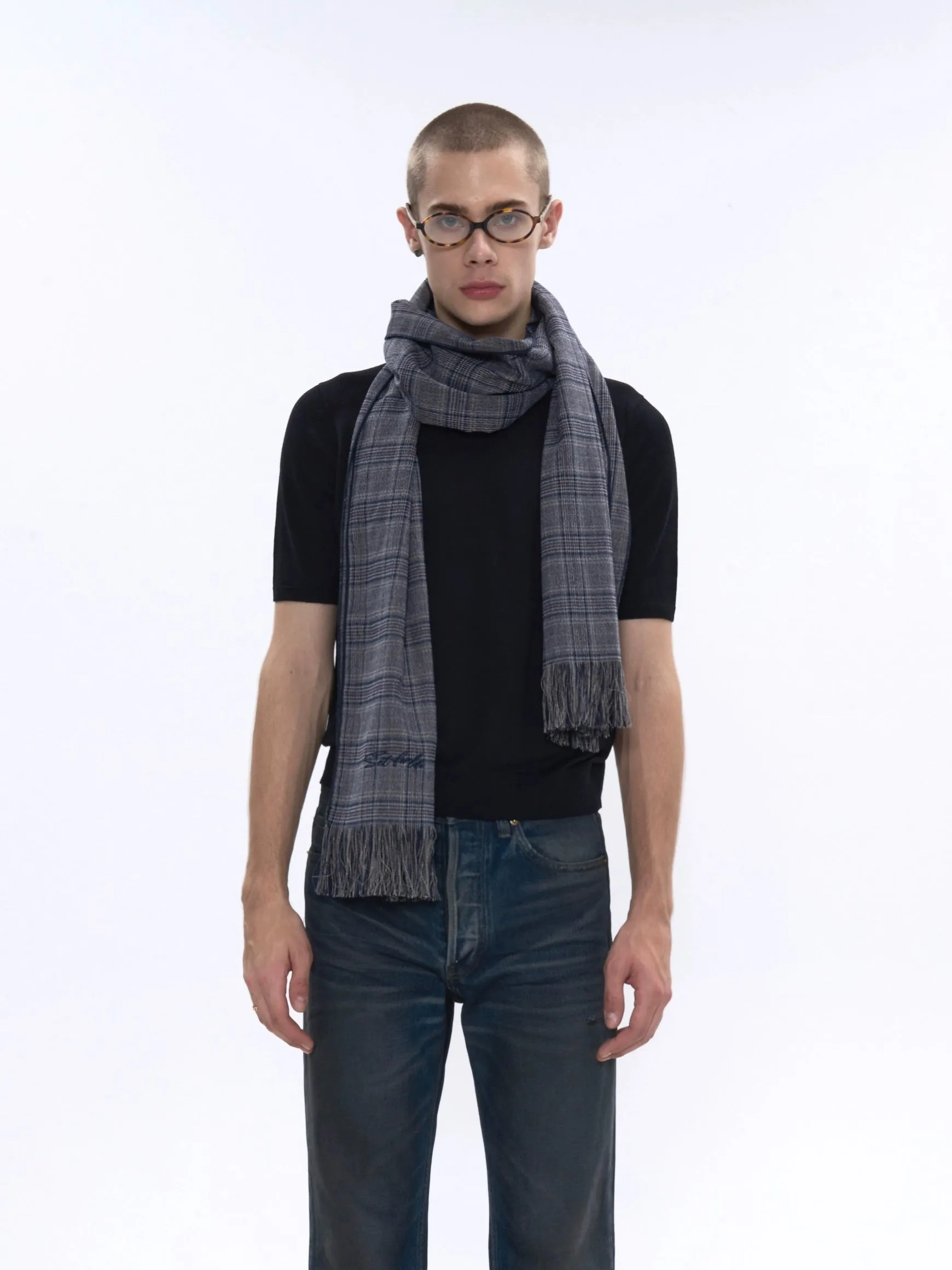 Luxurious Plaid Fringed Scarf