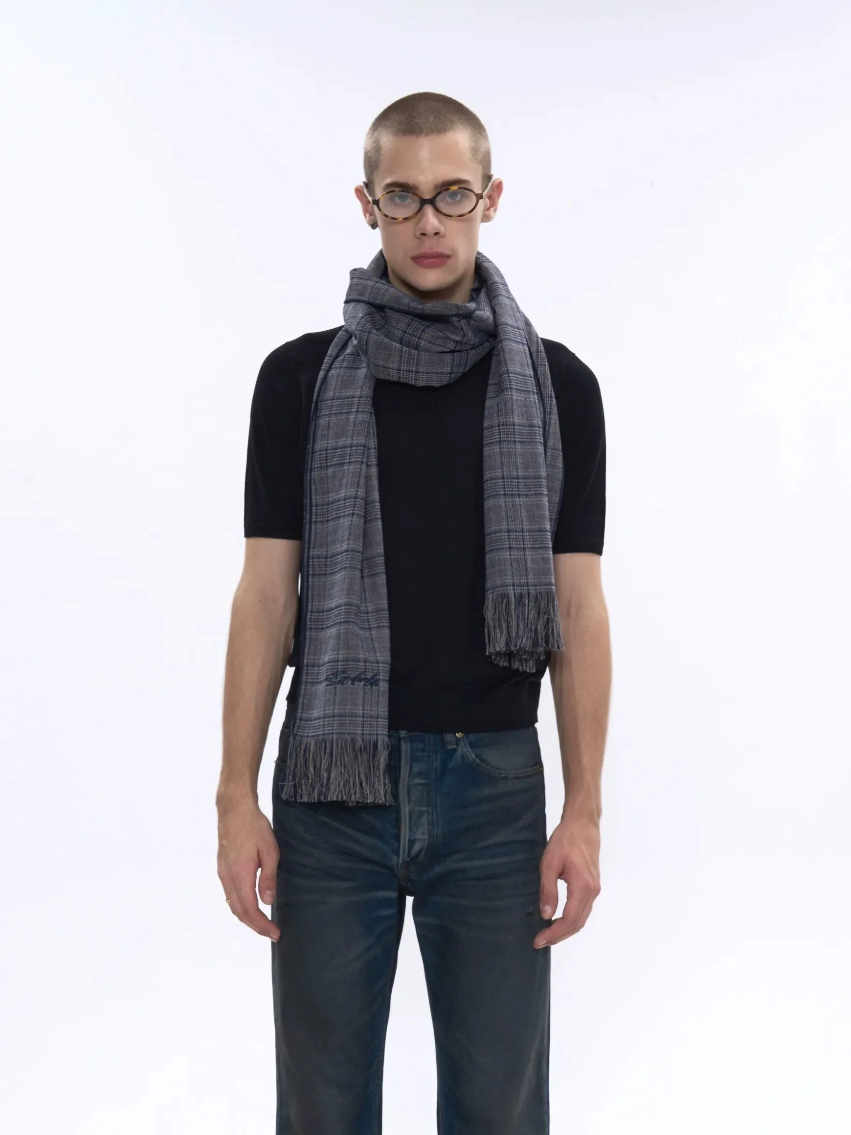 Luxurious Plaid Fringed Scarf