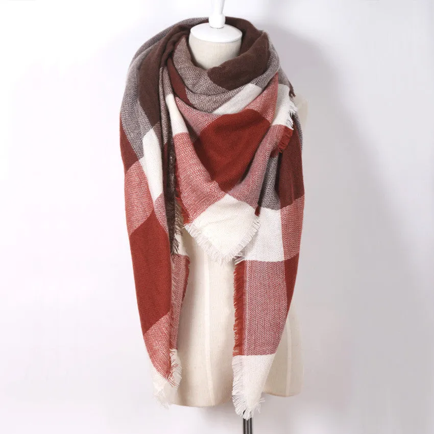 luxury Brand Design Soft Cashmere Women's Scarf Fashion Plaid Oversized Blanket Pashmina Shawl Warm in Warp Scarves