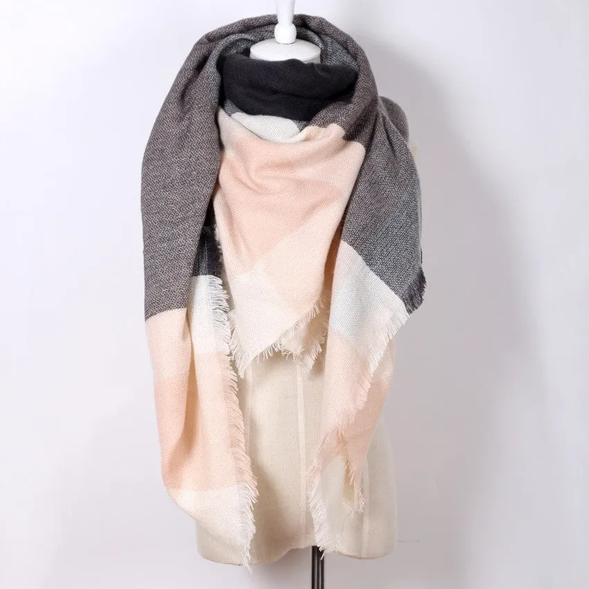 luxury Brand Design Soft Cashmere Women's Scarf Fashion Plaid Oversized Blanket Pashmina Shawl Warm in Warp Scarves