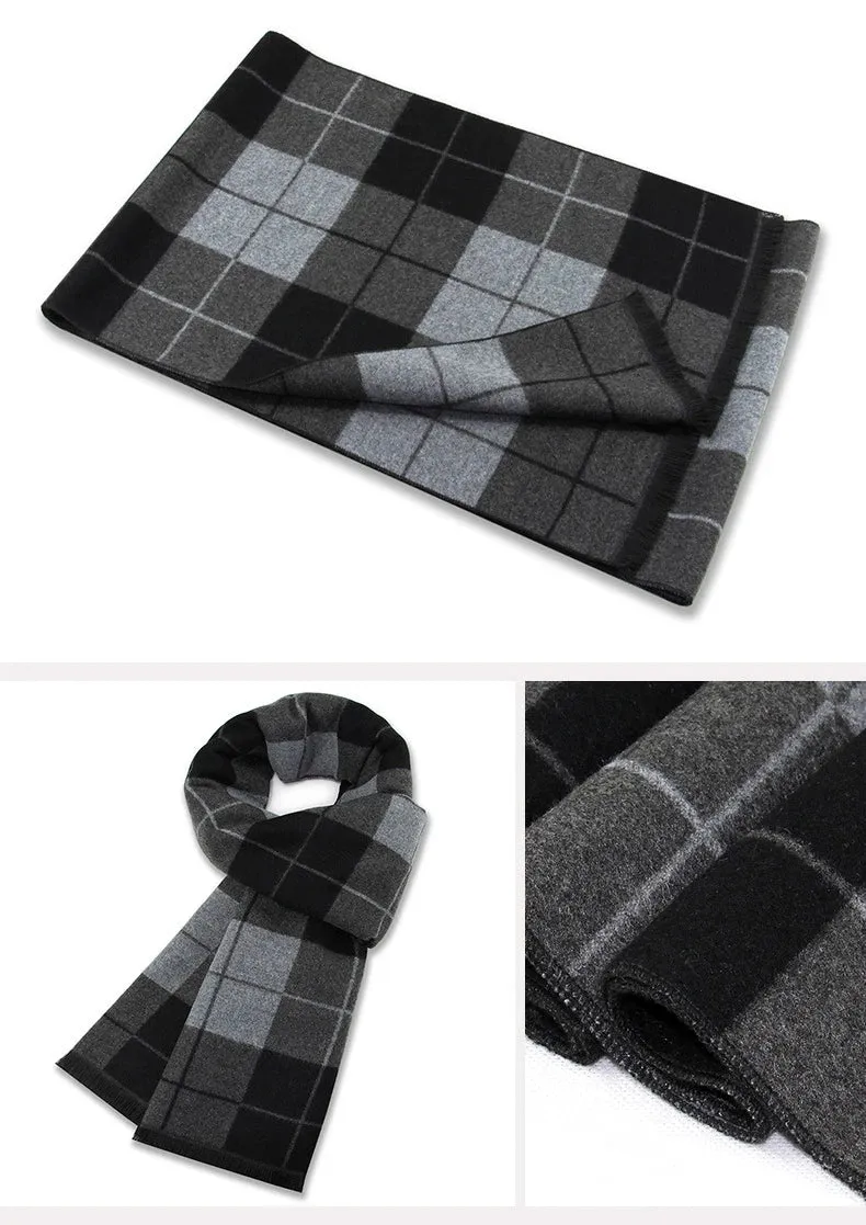 Luxury Wool Scarf for Men | Winter Warm Cashmere Silk Plaid Pashmina Shawl | EnigmaParis